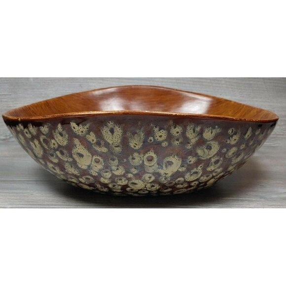 Glazed Ceramic Bowl Oval Swoop Shape Hand Painted Decorative Dish Raised Dots - Picture 8 of 12